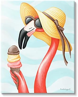 Stupell Industries Лятна шапка от слънцето с фламинго, наслаждающаяся rozhok сладолед, дизайн Амели Лего