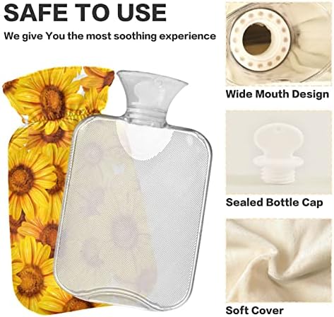 Топло Oarencol Sunflower Yellow Цветя-Пакет за топла вода с капак за горещ и студен компрес 1 Литър