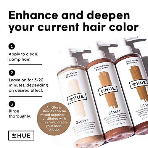 dpHUE Гланц + - Светло русая, 6,5 унции - Полупостоянная боя за коса и балсам за дълбоко действие, улучшающая цвят на косата - Подобрява и задълбочава естествени или бояди