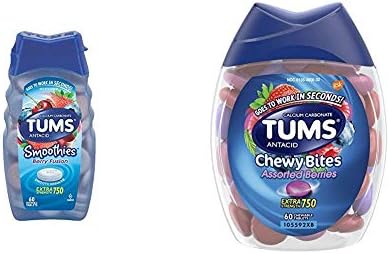 Шейкове TUMS Berry Fusion Extra Strength Антиациди дъвчащи таблетки за облекчаване на киселини в стомаха, 60 таблетки и за