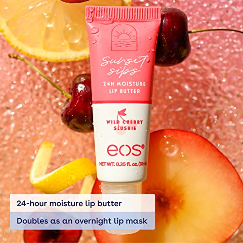 Масло за устни eos Sunset Sips Lip Butter Трио - Съдържа аромати розова лимонада, кокосов орех и дива череша, хидратира 24 часа,