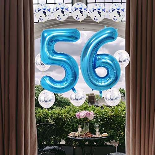 12шт Набор от Сини Балони Номер 56 Комплект Балони Гигантски 56 Цифров Балон От Фолио Конфети Латексный Гелиевый Балон Вечерни Сувенири в 56-ти рожден ден, Годишнина от