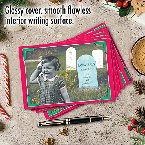 NobleWorks - 12 Поздравителна картичка весела Коледа опаковка - Забавни Коледни картички в пликове, Празничен хумор (1 Дизайн, 12 картички) - Santa Grave B1312