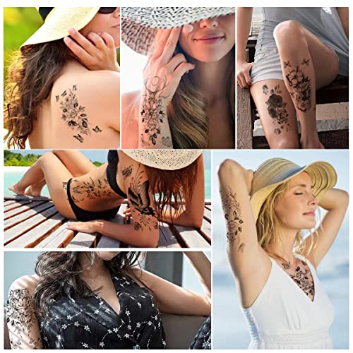 12 Листа Цвете Временни Татуировки Пеперуда, За Жени, Момичета Водоустойчив Ръце Етикети За Тялото 3D 3,7 *7,7 инча