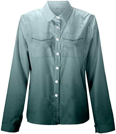 Жена случайни модерен топ с ръкави 3-4, ризи с дълъг ръкав, с модерна риза с джобове с градиентным принтом, многослойность