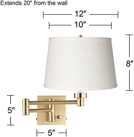 Стенен лампа Barnes and Ivy Alta с повратна за монтиране на стена за помещения, Топъл лампа от антични Месинг, Включване лампа с регулируема яркост, Бяла Ленена Барабана Лам