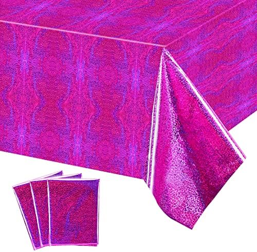 VENDOS / Комплект от 3 теми, Ярко-Розови Найлонови Покривки 40 x 107, Ярко-Розова Метална Покривка за Партита, за Еднократна употреба