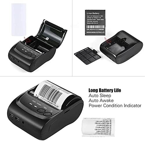 Принтер за етикети 58 мм BT USB Термопринтер Проверка Билетный Билет, който е Съвместим с iOS и Android Windows (Цвят: черен размер: Един