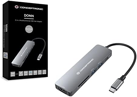 Conceptronic DONN11G Многофункционално USB адаптер 6 в 1-хъб USB-C за HDMI/USB-C PD/ USB 3.0/ USB 2.0/SD/TF Многопортовый адаптер