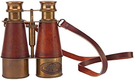 Серия сбирка бинокли Kartique Brass: Сив Бинокъл за викторианска на морската пехота на 1915 година в Кожа джоба | Подарък в морски