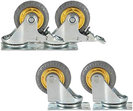 Тежки индустриални ролки × 4, въртящи се на 360 ° и гумени колела със спирачки, Резервни гуми за мебели, машини и съоръжения