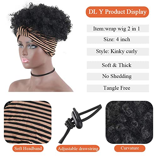 Перуки с превръзка на главата DL Y за черни жени, Синтетичен Кратък Извратени афро-перука Kinkys със Сребърен превръзка на главата, Естествена