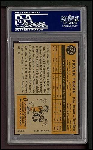 1960 Topps 478 Франк Торе Милуоки Брейвз (Бейзболна картичка) PSA PSA 8.00 Брейвз