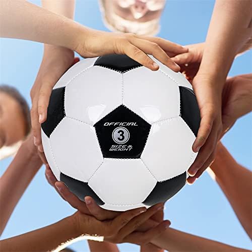 Детски футболни топки YANYODO 3 размера, Спортни Традиционните футболни топки, Класически за младежта, Идеални за мача на открито или на закрито, черно-бели, 3 бр. с 1 Пла?