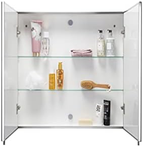 Шкаф за лекарства Croydex Finchley с двойно като, Подвесная система Flexi-Fix Лесно за повърхностен монтаж, 24 инча (Ш) x 26 см (В) от неръждаема стомана