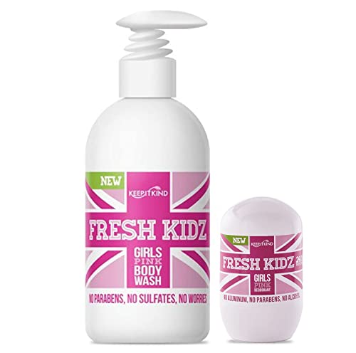 Дезодорант Keep it Kind Fresh Kidz Natural Roll On 1,86 унция + Натурално Средство за измиване на коса и тяло за деца и юноши 16,9 унция,