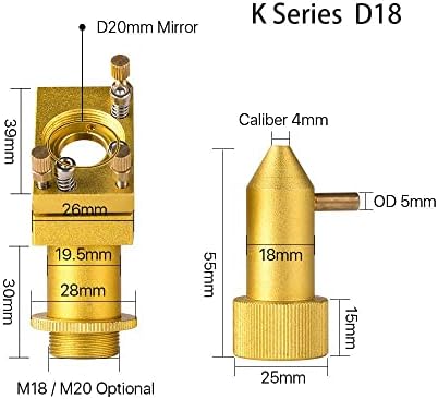 ZHJBD K Серия Набор от глави 1-ви, 2-ри Огледално закрепване на D12 FL50 8 2030 4060 K40 Co2 Гравиране машина за рязане/62 (Цвят: златен размер: