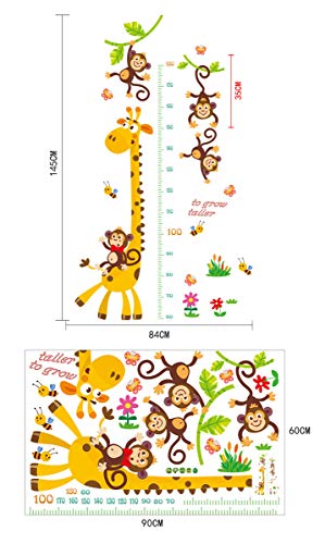 Wallpark Стикер с Таблицата на Растеж Сладък Маймуни и Жираф, Измерване на Диаграма на растеж, Свалящ Стикер На Стената, Стикер За Деца, Детска Стая За Бебета, Декоратив?