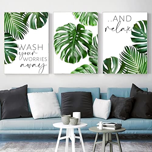 Recrtain Стенни Щампи с ботанически растения, Определени от 3 Плакати със Зелено растение под формата на Тропически листа Монстеры,
