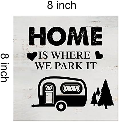 Дом е там, където сме го паркуем Табела за Къмпинг Платно на Стенно Изкуство, Начало Декор 8х8 Инча RV Camper Пътен Трейлър Печат