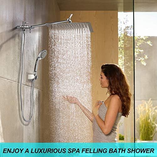 12-Инчов дъждовна накрайник за душ с ръчен спрей за Защита От течове, Двойни Квадратни Дъждовни накрайник за душ с Регулируема