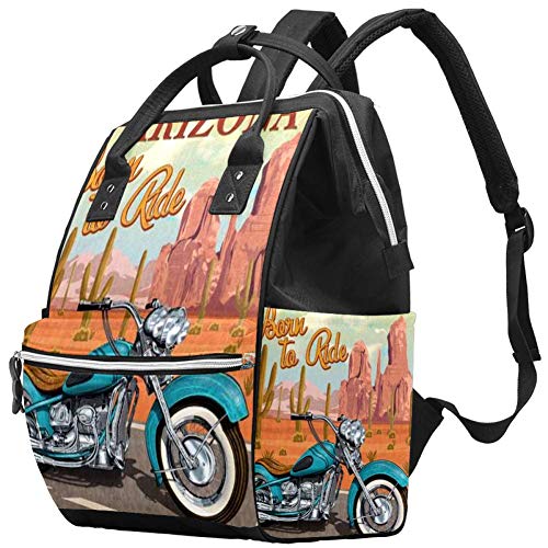 Реколта чанти-тоут с плакат на мотоциклет Arizona, раница за мама, чанта за памперси, чанта за грижа за детето