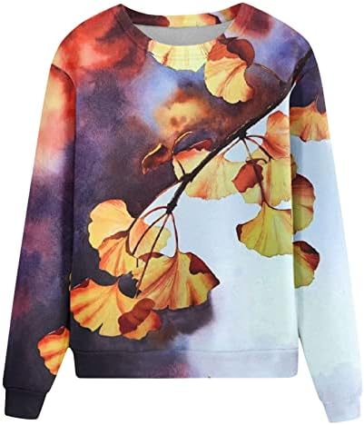 Дамски есенен hoody с флорални принтом, дълъг ръкав, през цялата силует, модерен случайни пуловер с принтом цветя и листа, върхове