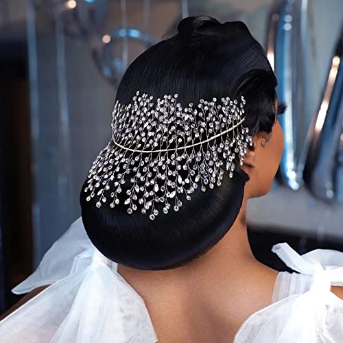 Сватбена превръзка на главата Eiaork с кристали за булката, прическа с кристали за сватба, Сватбени аксесоари за коса за жени (сребрист)