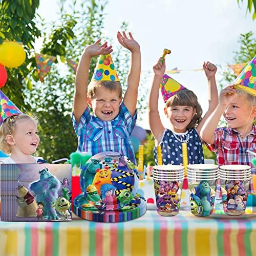 Аксесоари за парти по случай рождения ден на Monsters Inc Включват чаши, чинии, салфетки за декор на рождения ден на Monsters Inc