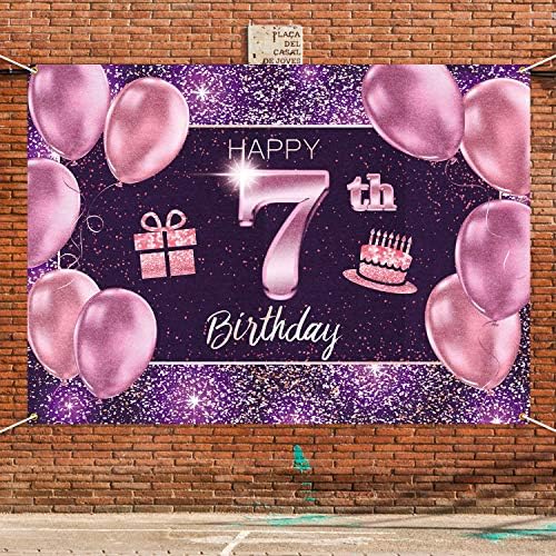 PAKBOOM ОТ 7-ия Рожден Ден на Банер Фон - 7 Елементи за Украса на парти по случай рожден Ден за Момиче - Розово Лилаво Златен 4 x 6 метра