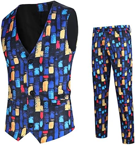 Мъжка Мода Всекидневния Печат Цвят Ретро Костюм Панталони Костюм Комплект от две Части Смокинг Тънък