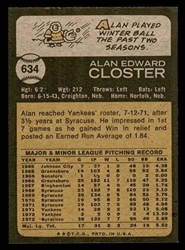 1973 Topps 634 Алън Closter Ню Йорк Янкис (бейзболна картичка) Ню Йорк / Mount Янкис