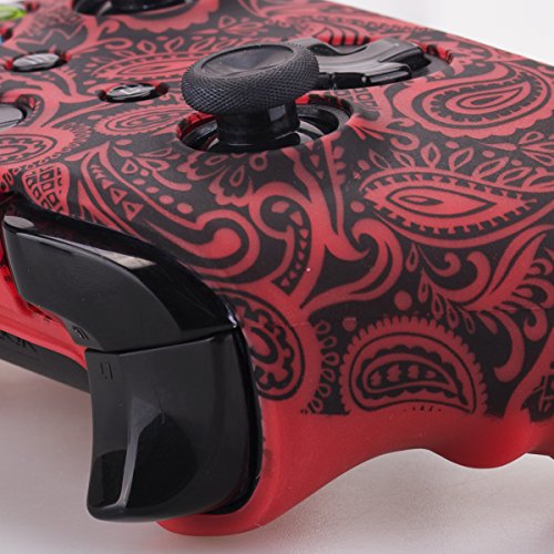 YoRHa Гума Силиконов калъф с принтом Skin Case за Xbox One S/X Controller x 1 (червени цветя) с дръжки PRO за палеца x 8