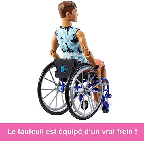 Кукла Барби Ken Fashionistas №195 с инвалидна количка и пандусом, Облечена в Плажна Риза, Оранжеви къси панталони и Аксесоари