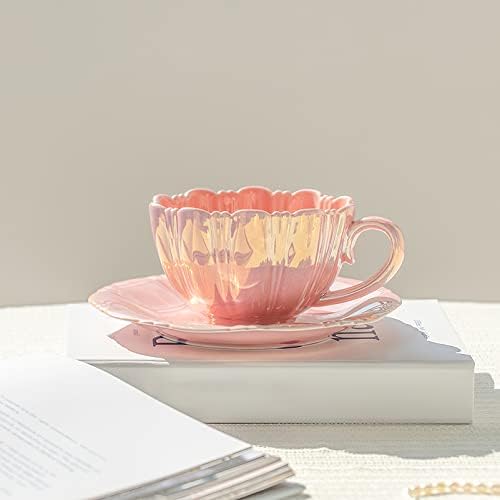 Порцеланови Чаши за Кафе amokk във формата На Цвете, Определени Чаени Чаши и Блюдец за Подарък за нов дом, Домашен Декор (Розов)