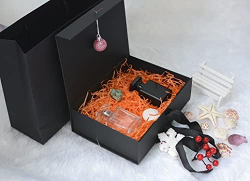 Голяма черна Луксозна магнитна подарък кутия с капак, панделки и подарочным пакет, 12,2x8,7x4 инча, отличен за бизнес, Коледа, Нова