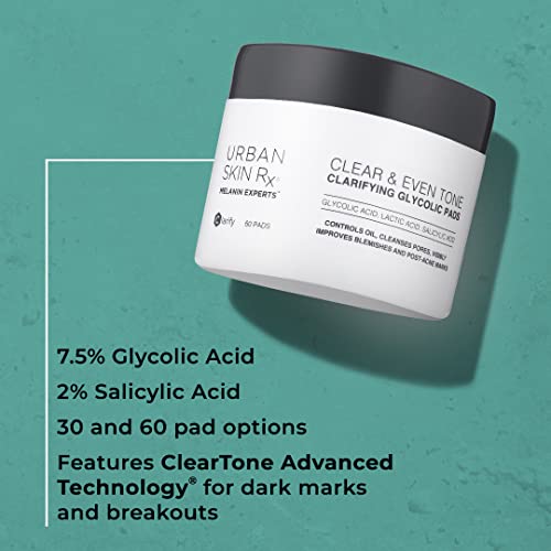 Почистване гликолни тампони Urban Skin Rx Clear & Even Тон | Мощна почистваща формула Беля, изравнява цвета на кожата, премахва пигментни