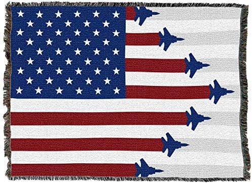 Pure Country Weavers Военно-въздушни сили на САЩ - Юрган с флага на сащ за изтребител - Подарък Военен Гоблен, Изтъкан от памук Произведено в САЩ (72x54)