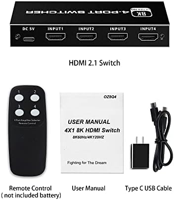 Комутатор HDMI 2.1 8K @ 60Hz, HDMI комутатор NEWCARE 4X1 с ИНФРАЧЕРВЕНО дистанционно управление, HDMI-switch 4 в 1 на 120