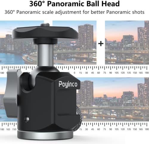 Штативная корона от алуминиева сплав POYINCO с панорамна топка глава, въртяща се на 360 градуса, със студен башмаком и основа с резба 1/4