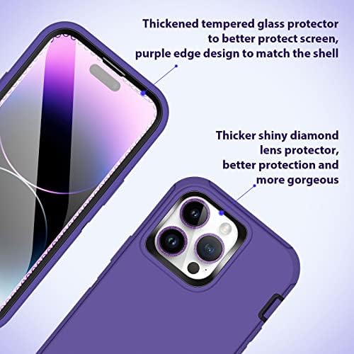 Калъф Wollony за iPhone 14 Pro Max (6,7 ) с екран от закалено стъкло + Защитно фолио за обектива на камерата, Многослоен Броня, защита от