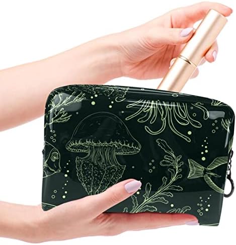 TBOUOBT козметични чанти, козметични чанти за жени, Малки козметични чанти За Грим, Пътни Чанти, Черно-Зелена Морска Живот, Медузи, Коралови