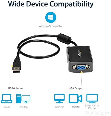 StarTech.com USB Адаптер-VGA - 1440x900 - Външна видео и графична карта - Адаптер за показване на два монитора - Поддържа Windows