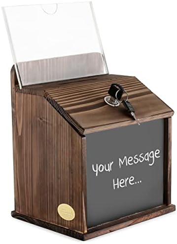 My Charity Boxes MCB, Монтируемые на стената от Жженого дърво в Селски стил, Бакшиши за ресторант, Кутия за събиране на дарения / на Коментари с ключ, Прозрачен Акрил за употр?