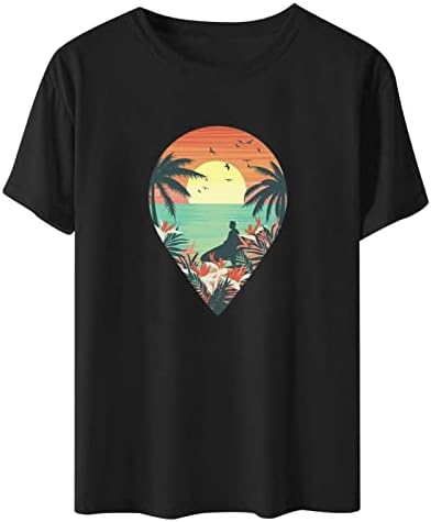 Дамска Лятна Плажна Риза, Красиви Хавайски Ризи С Графичен Дизайн, Реколта Върхове с Кръгло Деколте и Къс Ръкав, Кокосови