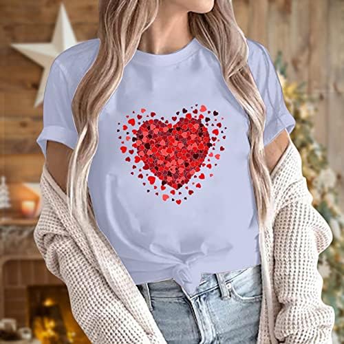 Тениски за Свети Валентин за Жени, Тениска с Графичен Принтом Сърцето си за Любовта, Къс Ръкав, през Цялата Силует, Свободна