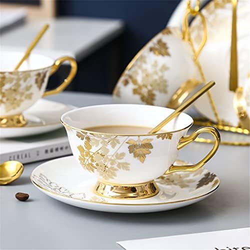 XIULAIQ Кафе услуга със златни петна във формата на кленов листа, чай, комплект чаши кафе на американско-британски керамични следобеден чай с цветя (Цвят: A, размер: какт