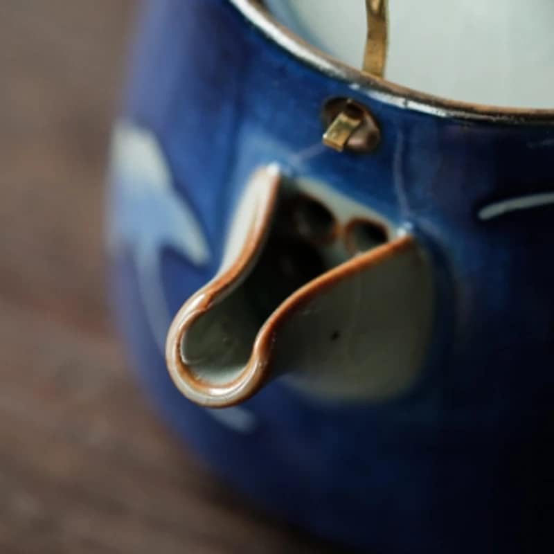 WSSBK Синьо-Бял Чай Комплект ръчно изработени, Божур, Керамичен Чайник със синя Глазура, 1 Гърне, 4 Чаши, Чай Комплект за Чайна Церемония Кунг-фу Puer, Пътен Чай