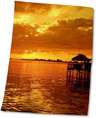3dRose Florene Тропик Sunset - Оранжево - Жълто Залез С кърпи Tiki Hut (twl-41607-1)