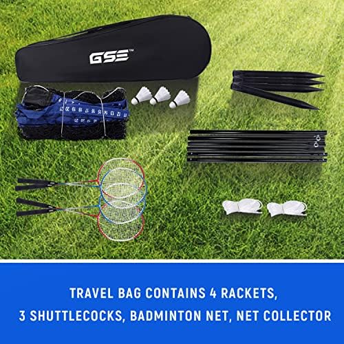 Комплект мрежа за бадминтон GSE Outdoor Portable Complete за косене на тревата в задния двор, на плажа, в парка, с близки и приятели.